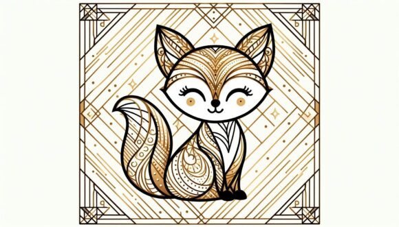 Download Art Deco Kawaii Fox in Golden Patterns - Golden patterns Collection